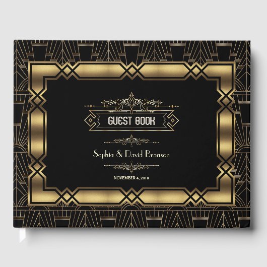 Gold Black Art Deco Gatsby 1920s Style Wedding Gastenboek (Voorkant)