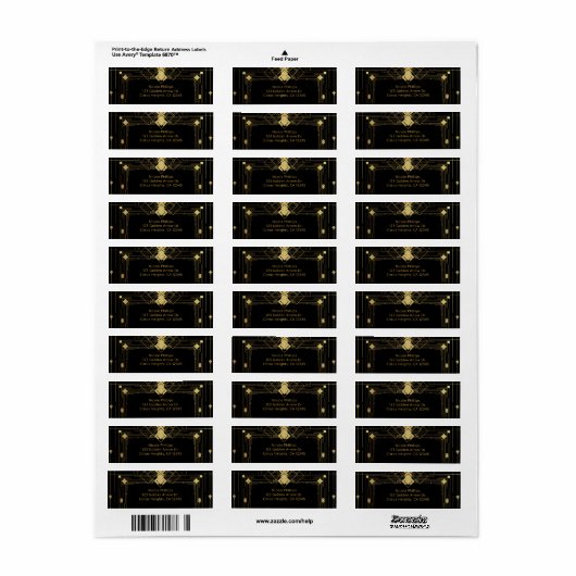 Gold & Black Art Deco Gatsby Roaring 20 elegant Etiket (Full Sheet)