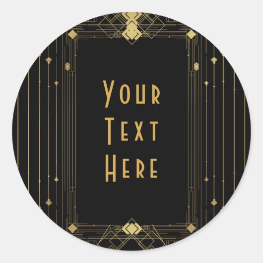 Gold & Black Art Deco Gatsby Roaring 20 elegant Ronde Sticker (Voorkant)