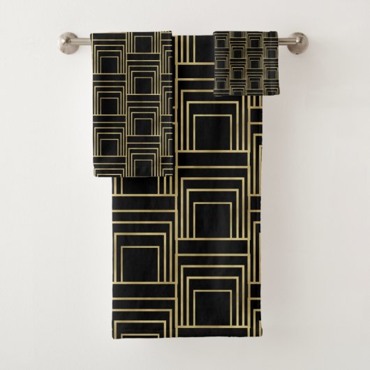 Gold Black Art Deco Geometric Glam Bad Handdoek (Insitu)