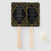 Gold & Black Art Deco Roaring 20-programma voor br Handwaaier (Voorkant en achterkant)