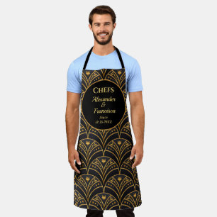 Gold Black Art Deco Scallop Patroon aanpassen Schort