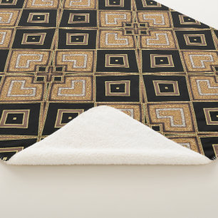 Gold Black Art Deco Squares Geometric Pattern Sherpa Deken