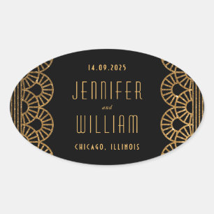 Gold Black Art Deco Style Wedding Sticker