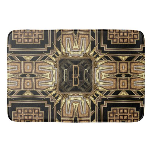 Gold+Black Art Deco Sunburst Pattern Monogram Mat (Voorkant)