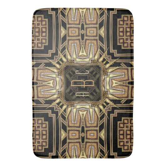 Gold+Black Art Deco Sunburst Pattern Monogram Mat (Voorkant Verticaal)