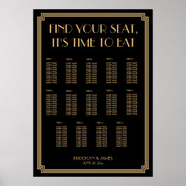 Gold Black Art Deco Wedding Seating Chart 20x28 Poster