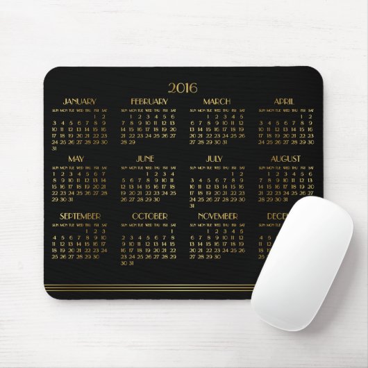 Gold Black Art Deco Yarly Calendar 2016 Mousepad Muismat (Met muis)