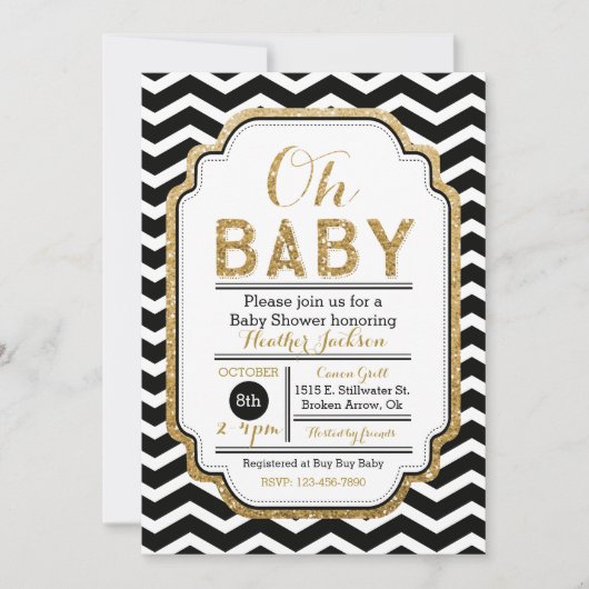 Gold & Black Baby shower Invitation, Boy Baby Kaart (Voorkant)