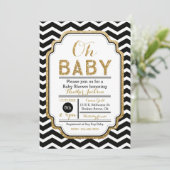Gold & Black Baby shower Invitation, Boy Baby Kaart (Staand voorkant)