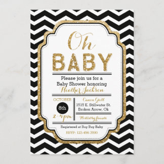 Gold & Black Baby shower Invitation, Boy Baby Kaart