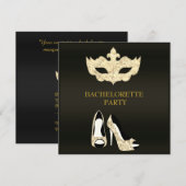 GOLD BLACK BACHELORETTE MASQUERADE PARTIJ KAART (Voorkant / Achterkant)