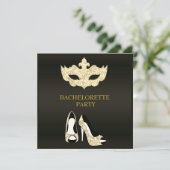 GOLD BLACK BACHELORETTE MASQUERADE PARTIJ KAART (Staand voorkant)