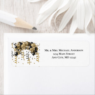 Gold Black ballonnen nieuw jaar oud Return-adres Etiket