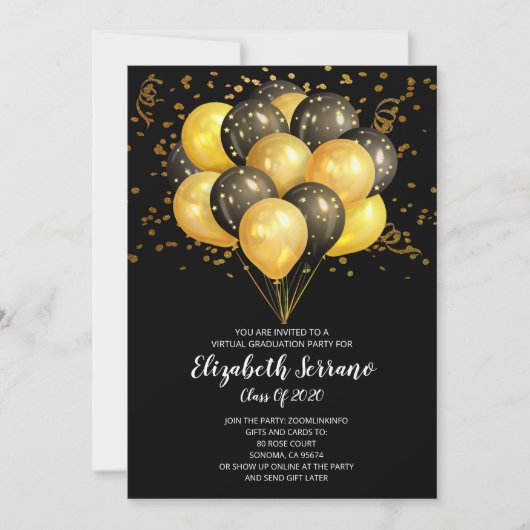 Gold Black ballonnen van Virtual Graduparty Kaart (Voorkant)