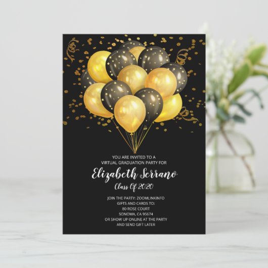 Gold Black ballonnen van Virtual Graduparty Kaart (Staand voorkant)