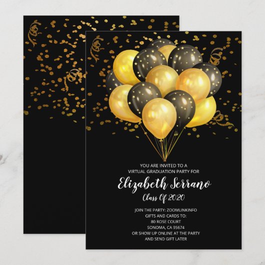 Gold Black ballonnen van Virtual Graduparty Kaart (Voorkant / Achterkant)