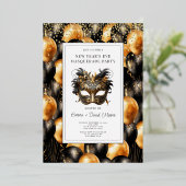 Gold Black Balloon Nieuwjaarsfeest Folie Uitnodiging (Staand Voorkant)