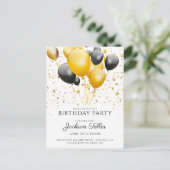 Gold Black Balloons Birthday Party Invitation Uitnodiging Briefkaart (Staand voorkant)