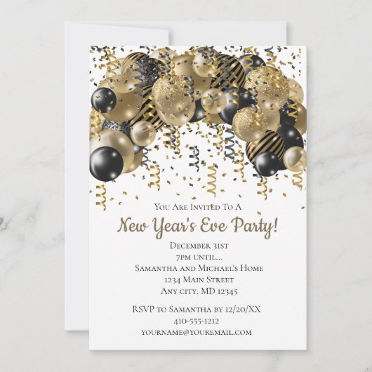 Gold Black Balloons Confetti New Years Eve Party (Voorkant)
