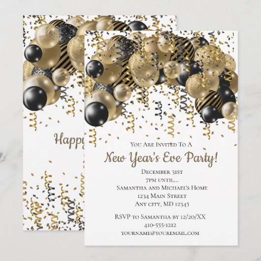 Gold Black Balloons Confetti New Years Eve Party (Voorkant / Achterkant)
