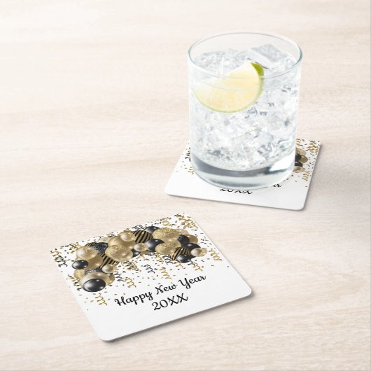 Gold Black Balloons Confetti New Years Eve Party Kartonnen Onderzetters (Insitu)