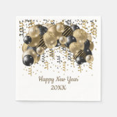 Gold Black Balloons Confetti New Years Eve Party Servet (Voorkant)