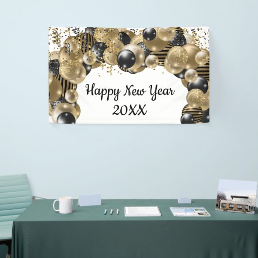 Gold Black Balloons Confetti New Years Eve Party Spandoek (Beurs)