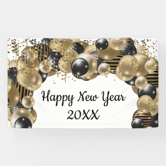 Gold Black Balloons Confetti New Years Eve Party Spandoek (Horizontaal)