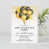 Gold Black Balloons Glitter New Year's Eve Party I Kaart (Staand voorkant)