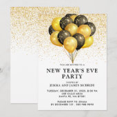 Gold Black Balloons Glitter New Year's Eve Party I Kaart (Voorkant / Achterkant)