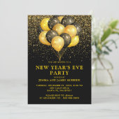 Gold Black Balloons Glitter nieuwjaarsfeest Kaart (Staand voorkant)