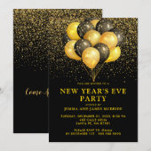 Gold Black Balloons Glitter nieuwjaarsfeest Kaart (Voorkant / Achterkant)