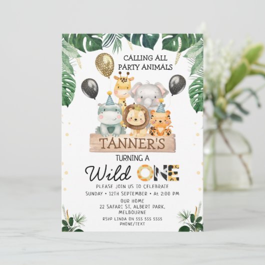 Gold Black Balloons Safari Wild Op een dag Kaart (Staand voorkant)