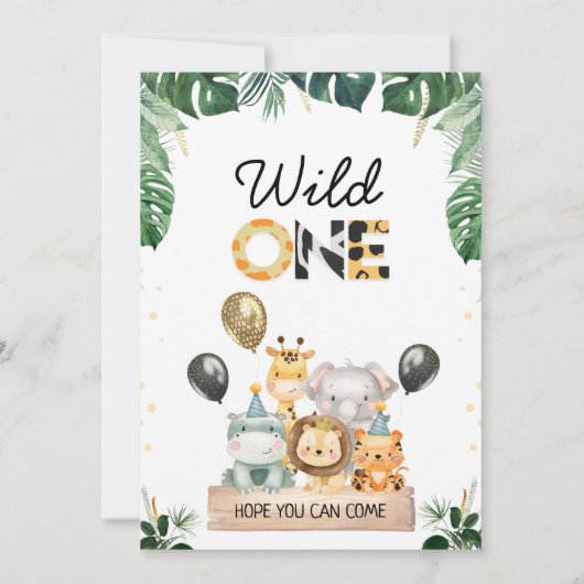 Gold Black Balloons Safari Wild Op een dag Kaart (Achterkant)