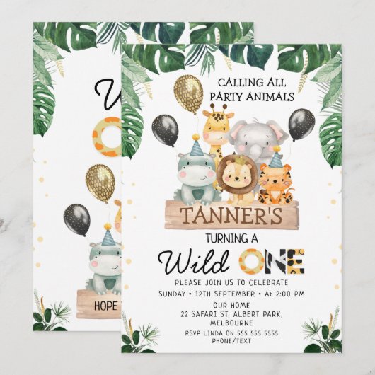 Gold Black Balloons Safari Wild Op een dag Kaart (Voorkant / Achterkant)