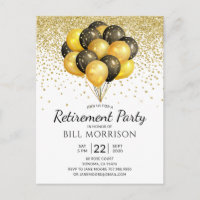 Gold Black Balloons Uitnodiging Briefkaart
