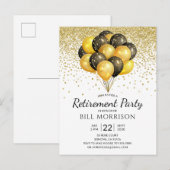 Gold Black Balloons Uitnodiging Briefkaart (Voorkant / Achterkant)