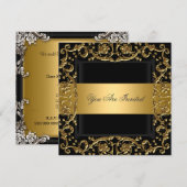 Gold Black Birthday Party Invitation Kaart (Voorkant / Achterkant)