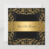 Gold Black Birthday Party Invitation Kaart (Voorkant)