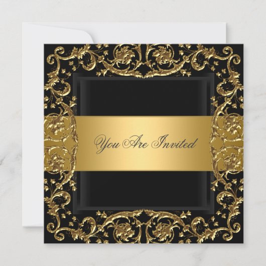 Gold Black Birthday Party Invitation Kaart (Voorkant)