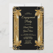 Gold Black  Bloemen Verloving Uitnodiging (Voorkant)