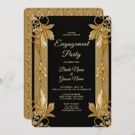 Gold Black Bloemen Verloving Uitnodiging