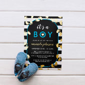 Gold Black Blue Het is een padvinder Baby Folie Uitnodiging