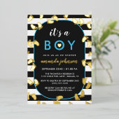 Gold Black Blue Het is een padvinder Baby Folie Uitnodiging (Staand Voorkant)