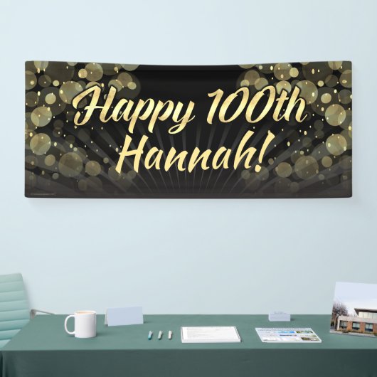 Gold/Black Bokeh 100th Birthday Party Decoration Spandoek (Beurs)