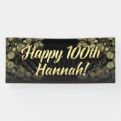 Gold/Black Bokeh 100th Birthday Party Decoration Spandoek (Horizontaal)