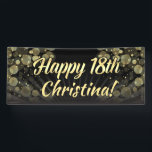 Gold/Black Bokeh 18th Birthday Party Decoration Spandoek<br><div class="desc">Een handig  goud en een zwarte feestelijke gepersonaliseerde versiering van het verjaardagsfeest. Uitstekende verjaardagsbanner,  gedrukt met de gast van eerzame mannen of de naam van vrouwen!  Zwart en goudfee stof,  bokeh en lichtstralen om de speciale mijlpaal van de eer te vieren!</div>