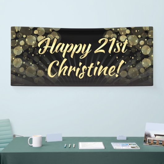 Gold/Black Bokeh 21st geboortedag Decoration Spandoek (Beurs)