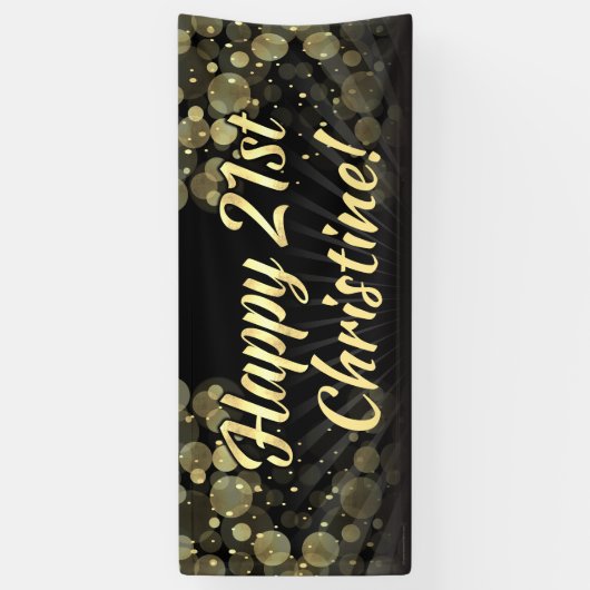 Gold/Black Bokeh 21st geboortedag Decoration Spandoek (Verticaal)